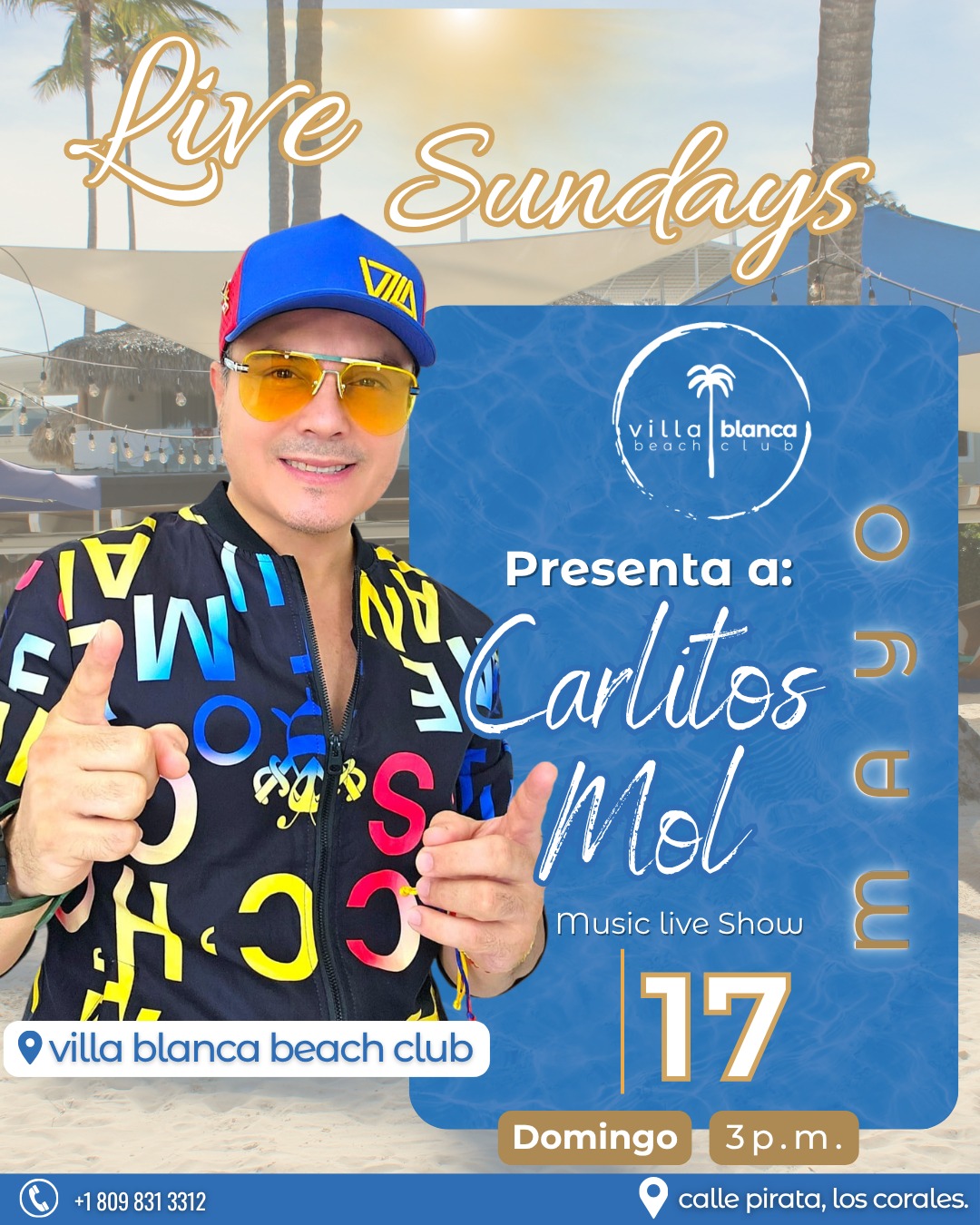 🎶 ¡Este fin de semana la fiesta está en #villablancabeachclub! 🎶

Te invitamos a disfrutar de una tarde inolvidable con el Latín Show de @carlitosmol  en vivo, donde la música y la buena energía se mezclan con el mar y el sol 🌊☀️.

Como siempre, te esperamos con nuestros deliciosos cócteles, exquisita comida, cómodas tumbonas en palapas y casitas, y la mejor atención, todo frente a la playa.

 ¡Perfecto para relajarte y disfrutar con amigos y familia! 🍹🍽️🏖️

¡Nos vemos este fin de semana para pasarla increíble!

📍Estamos ubicados en Calle Pirata, Los Corales, Bávaro, Punta Cana, La Altagracia, Bávaro.

📲 Reserva ahora tu palapa o casita en el enlace de nuestra biografía o en nuestro DM

#LatinShow #AnaMejíasEnVivo #VillaBlancaBeachClub #PlayaYSabor #diversiónyrelajación #villablancabeachclub #playapuntacana #playasrd #mojitolovers